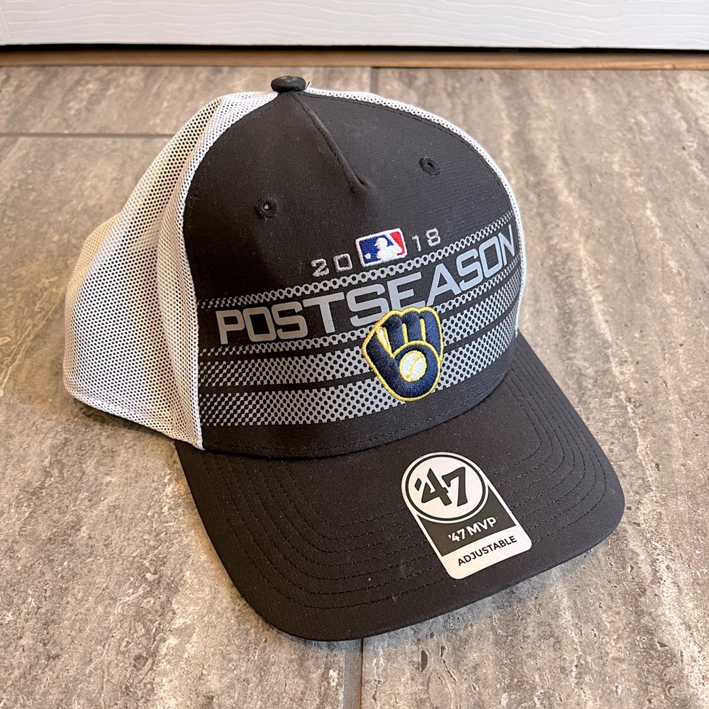Authentic MLB 2018 brewers postseason trucker hat